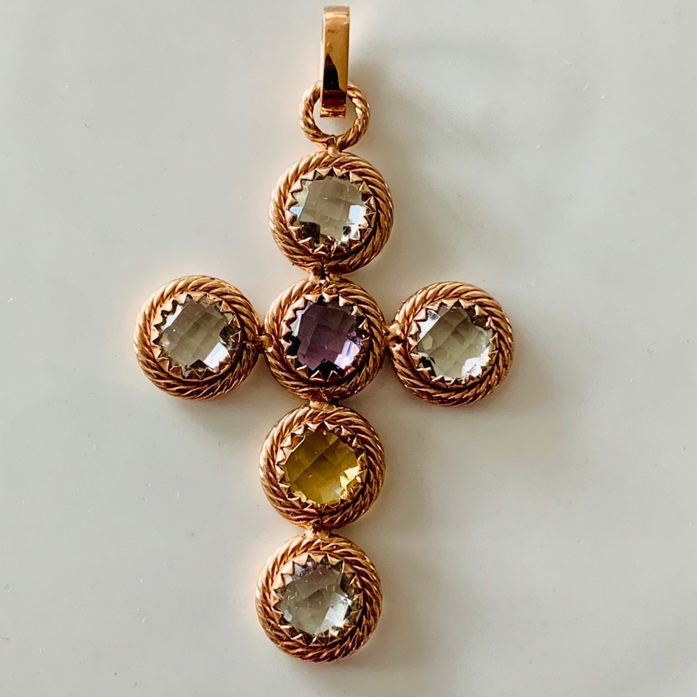❤️ Milor Italy Stainless Steel Gold Plated Twisted Cable Gemstone Cross